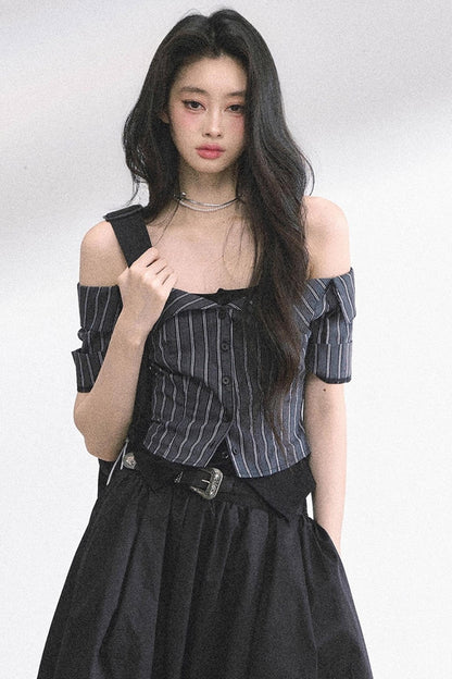 Kyoto Striped Short-Sleeved Sunscreen Top