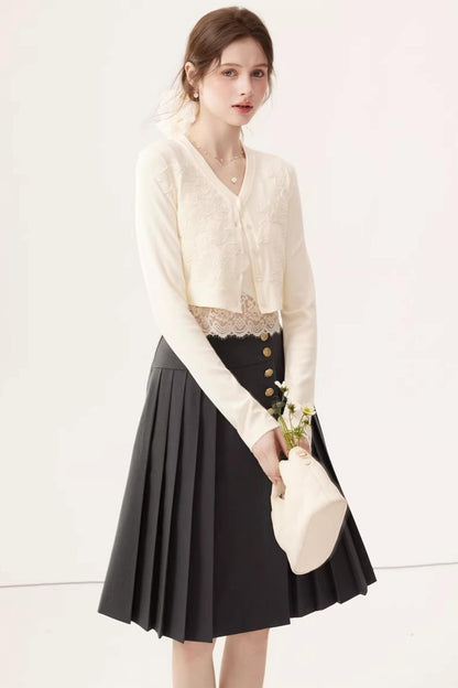 High-Waisted Pleated Midi Skirt