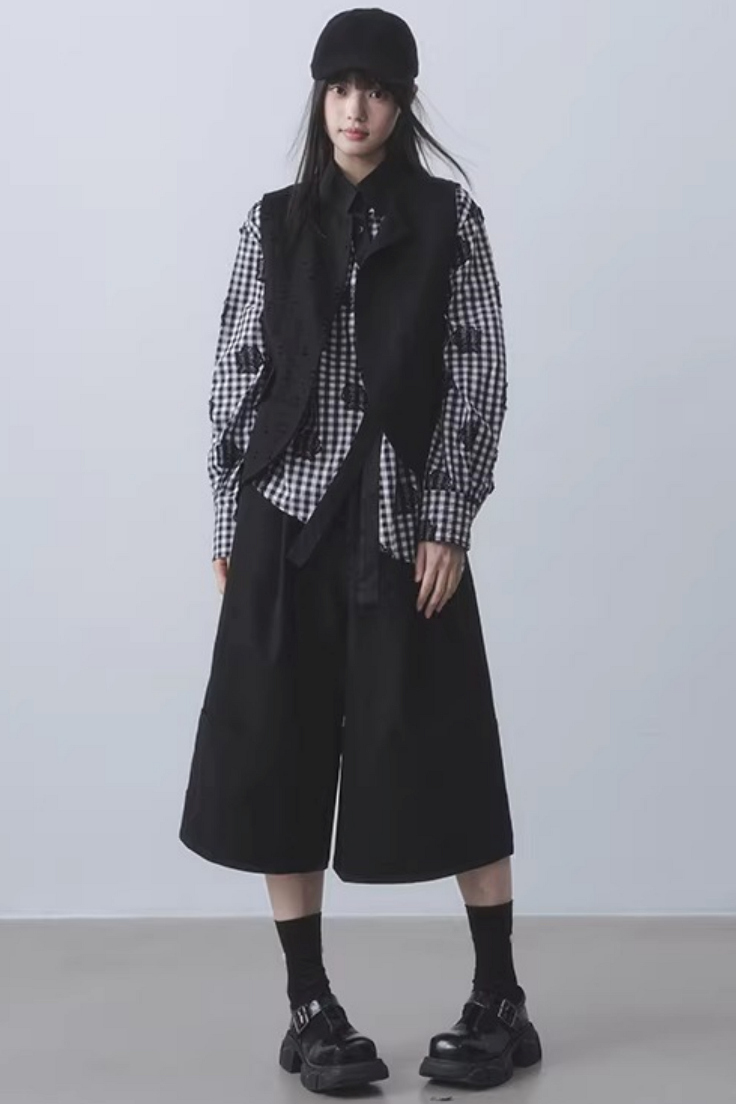 Checkered Rose Embroidery Shirt