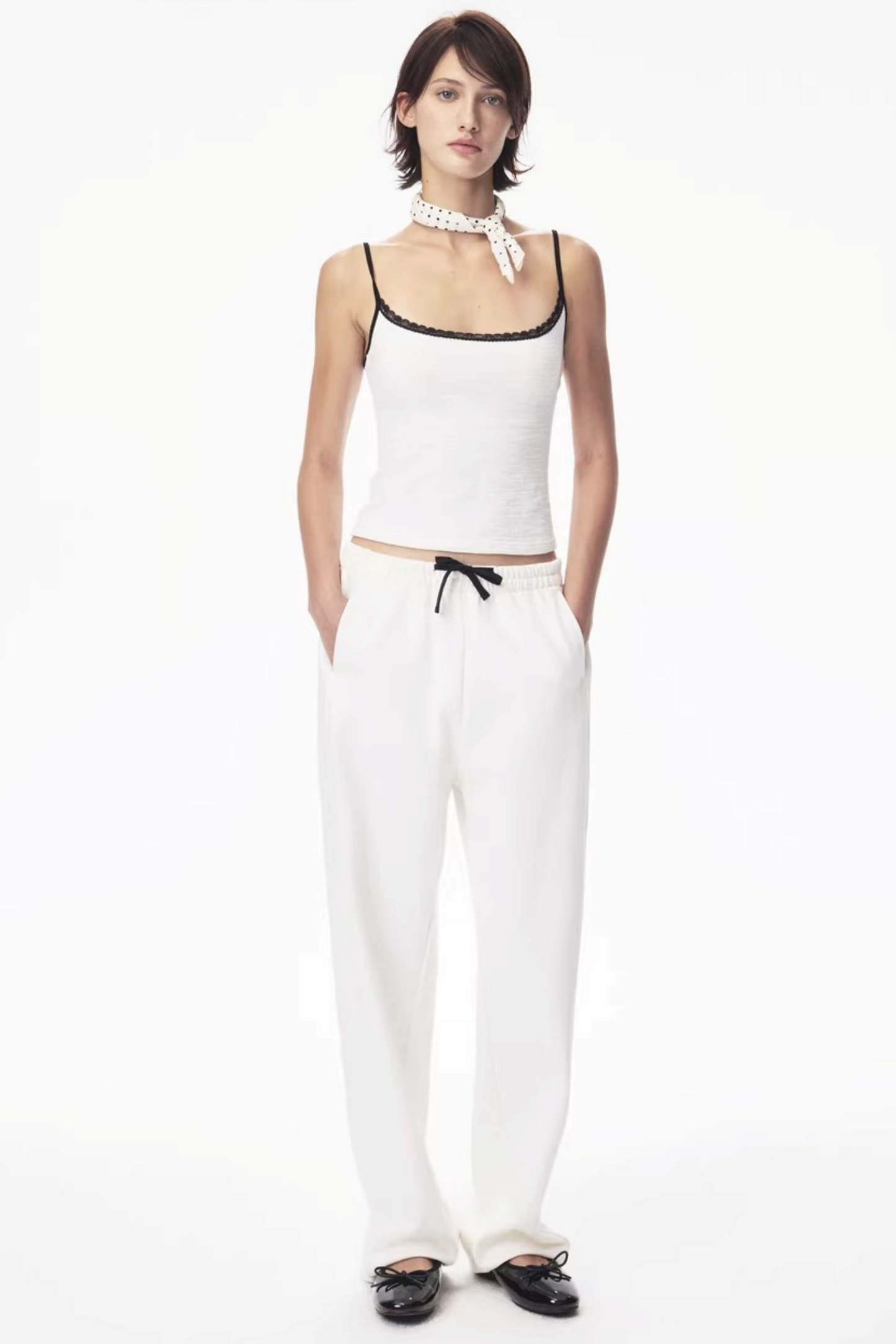 White Polka Dot Silk Scarf