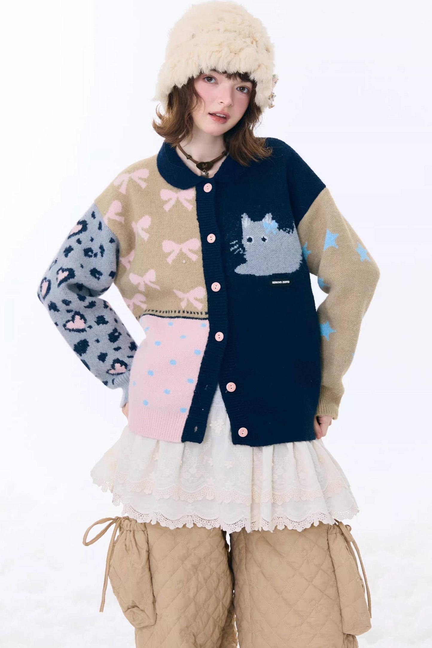 Retro Color-Blocking Cardigan Jacket