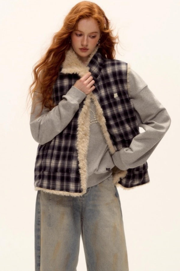 Blue Check Reversible Plaid Vest