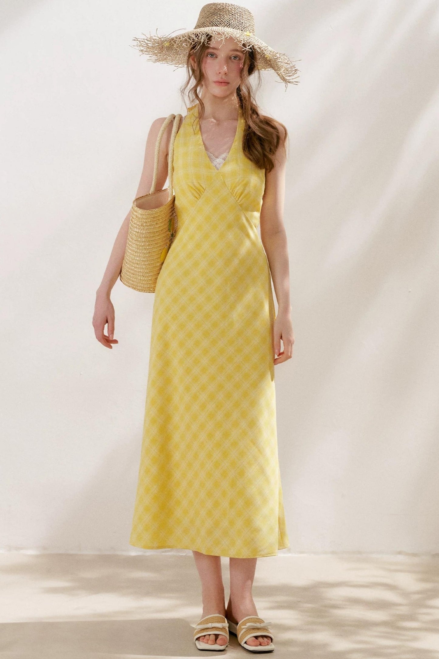 Staycation Plaid Halter Dress