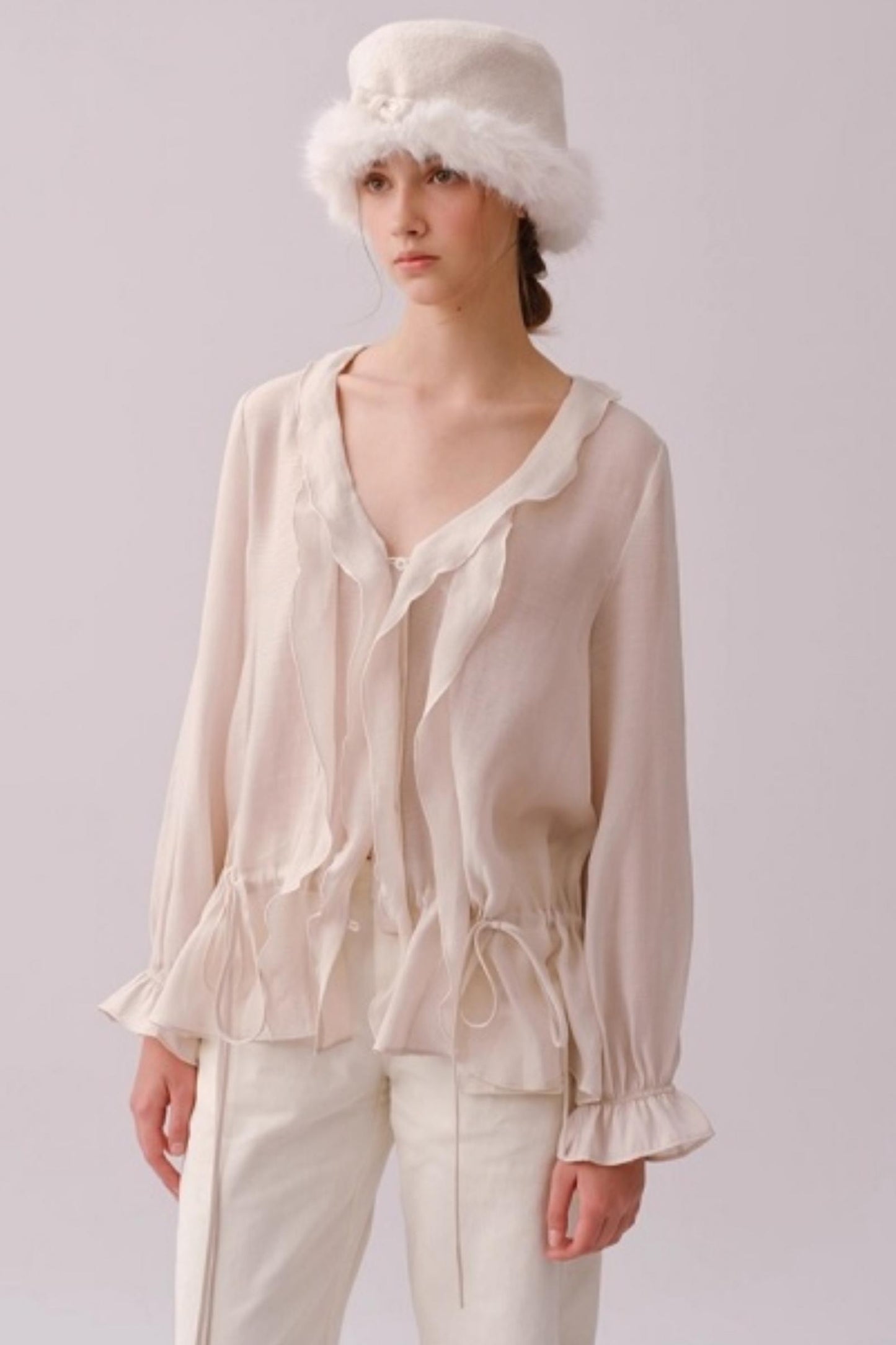 Lyocell Ruffled V-Neck Top