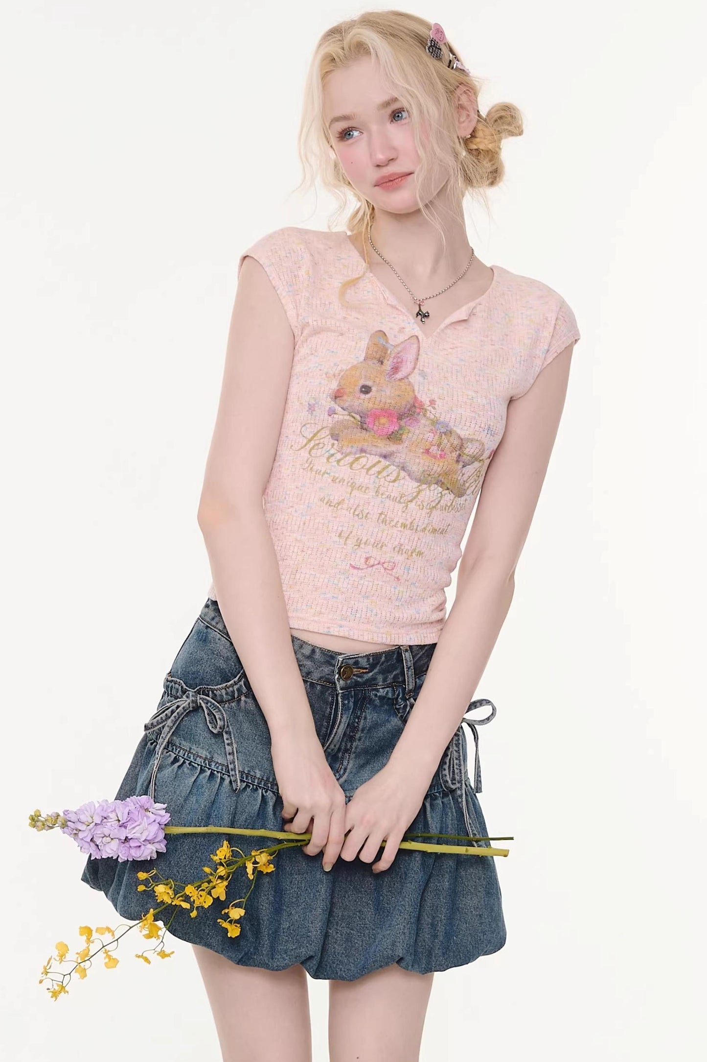 Textured Pink Rabbit T-Shirt