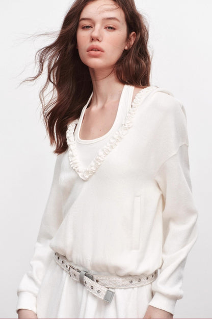 V-Neck Long Sleeve Ruffled Dress