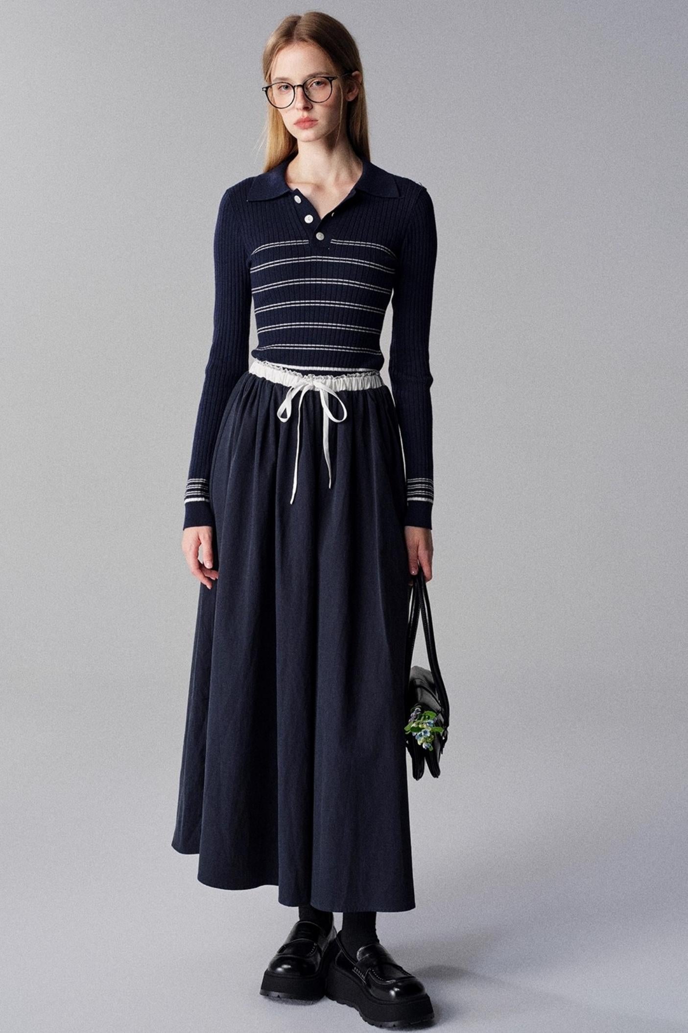 Morning Dew French Striped Long-Sleeved Top