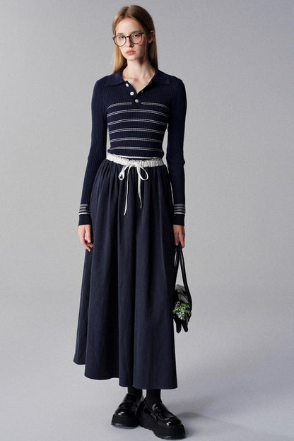 Morning Dew French Striped Long-Sleeved Top