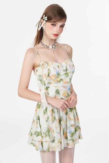 Floral Elegance Shrink-Waist Cami Dress