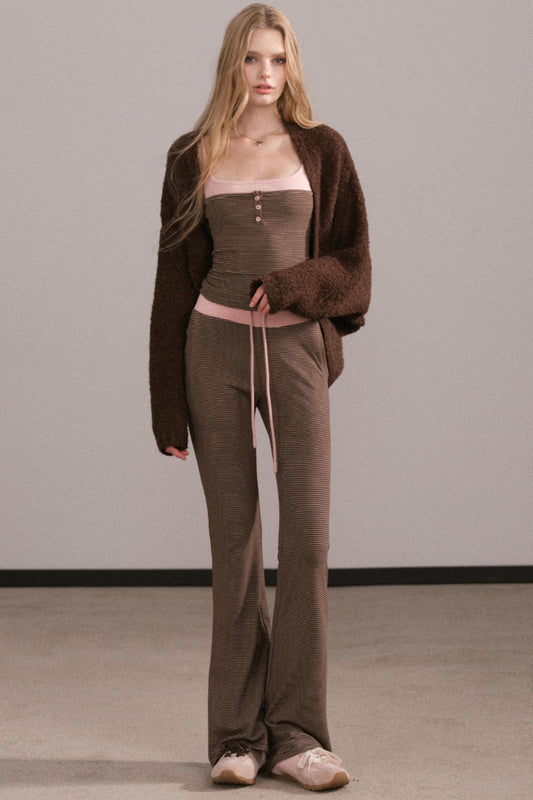 Color-Block Knitted Cardigan Set-Up