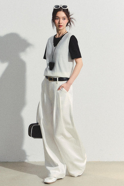 White Tencel Wide-Leg Trousers
