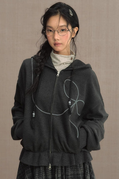 Autumn Gray Hooded Zipper Jacket