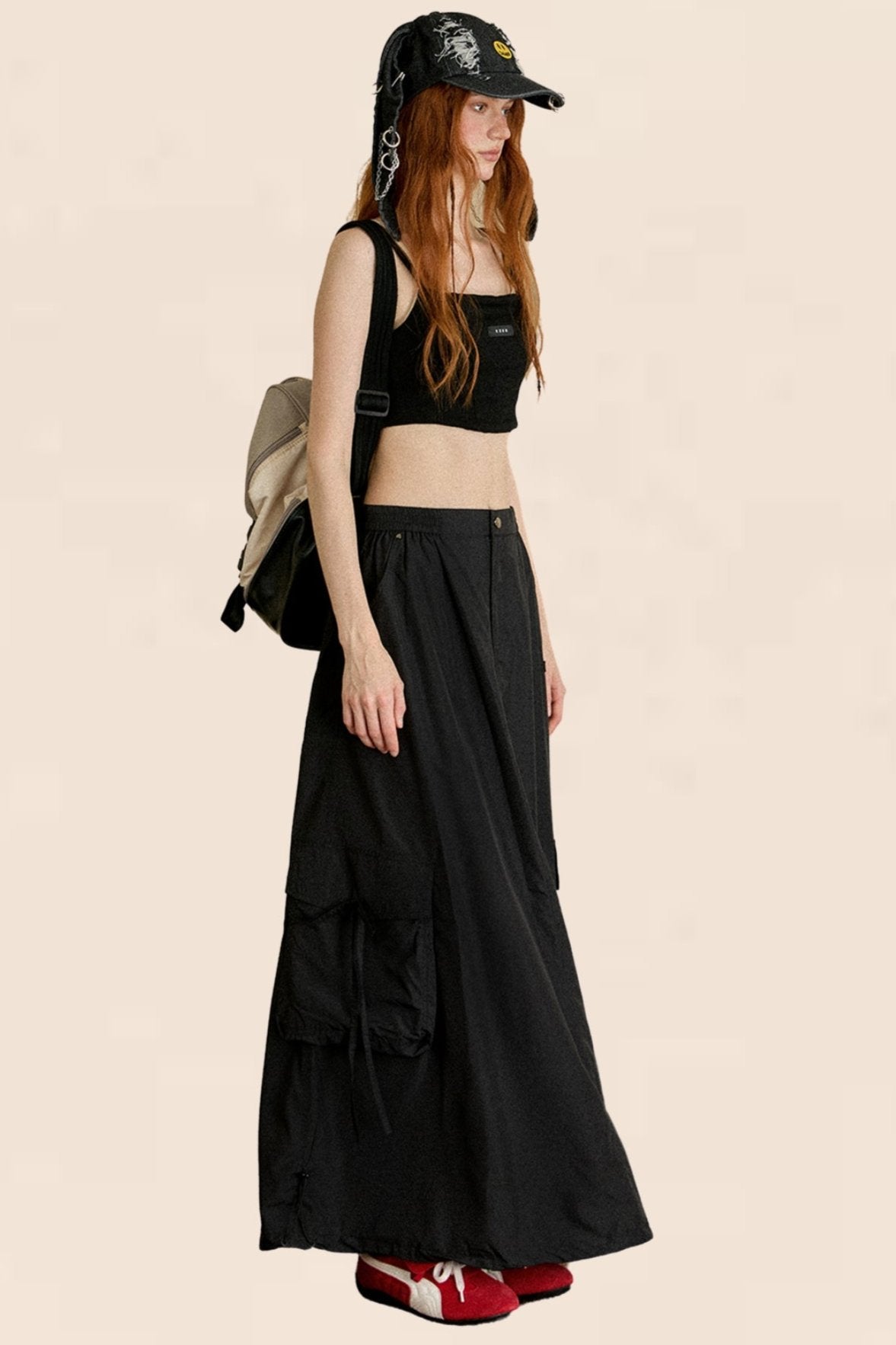 American Retro Black Cargo Skirt