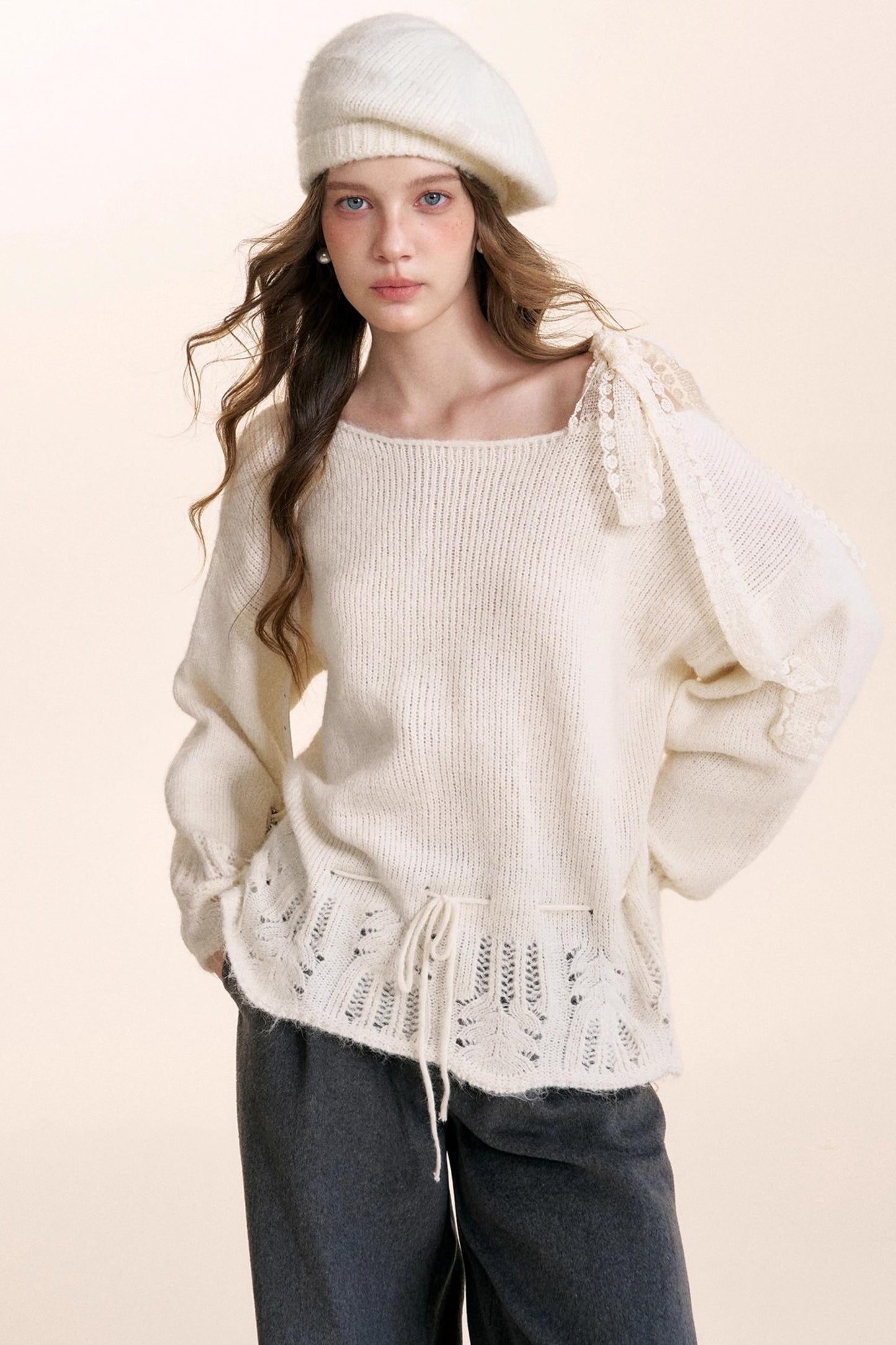 Romantic Lace Off-Shoulder Sweater