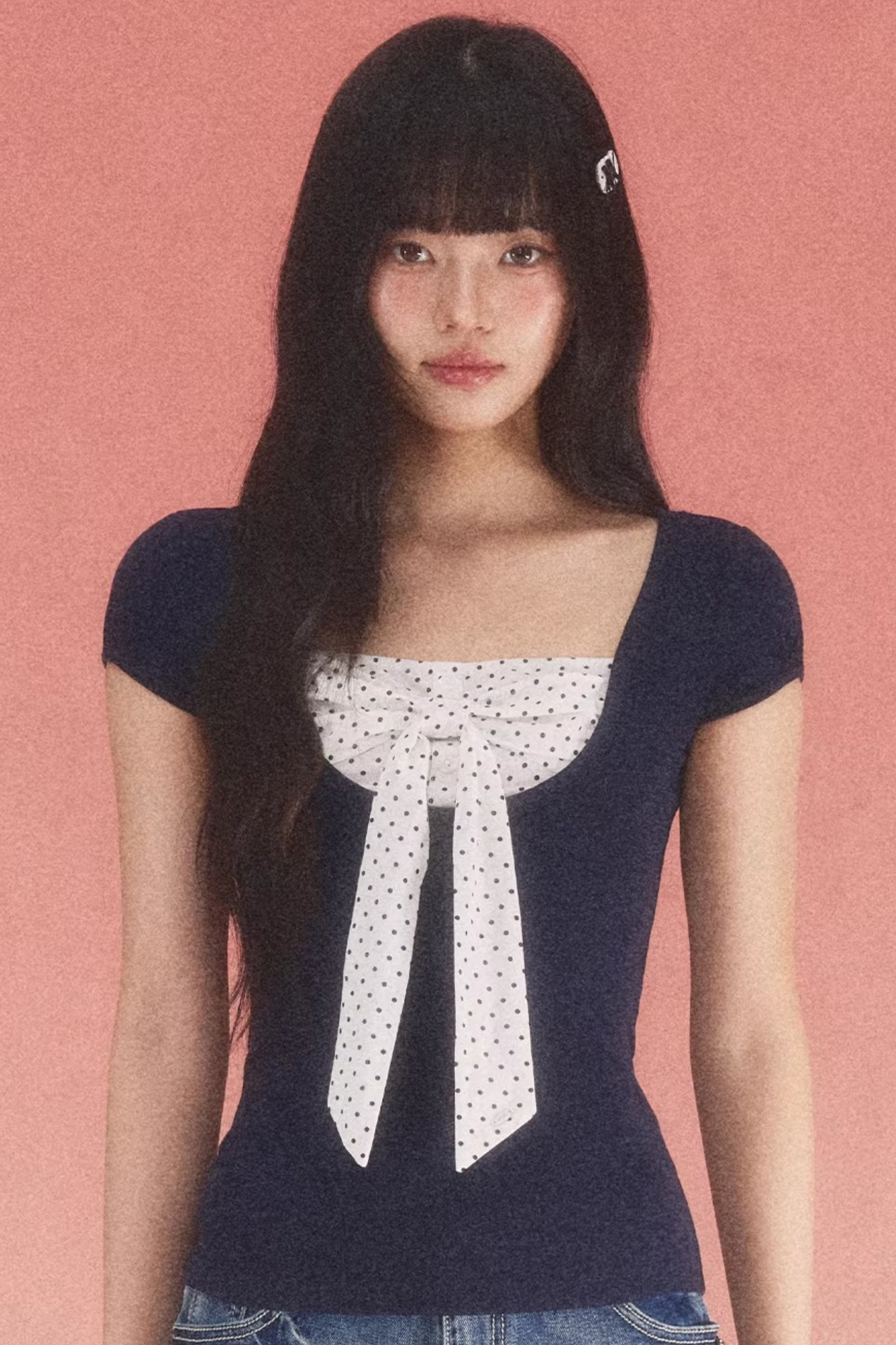 Color-Blocked Polka Dot Top