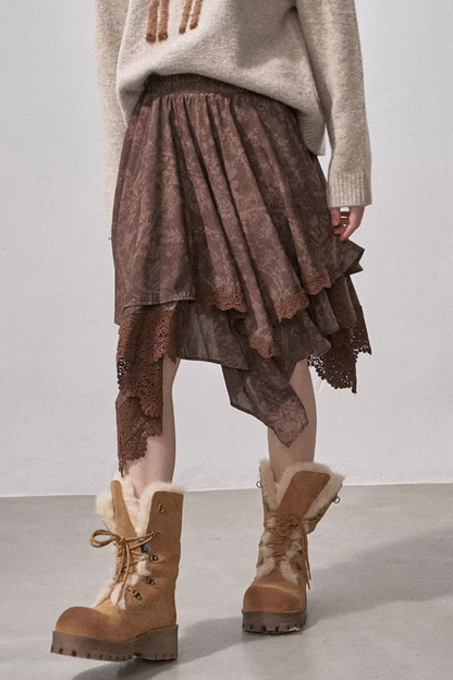 Lace Asymmetrical Tiered Skirt