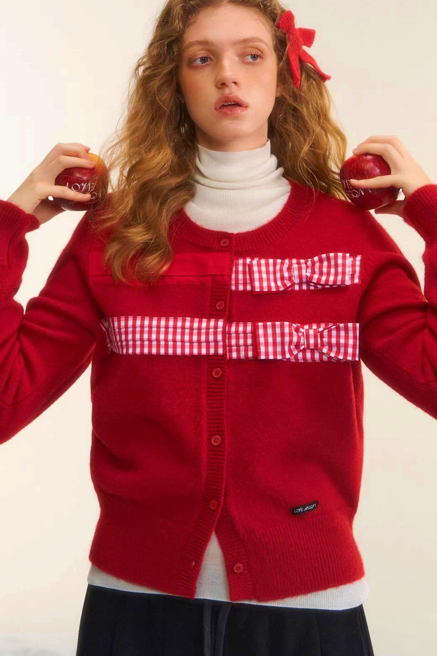 Plaid Patchwork Bow Cardigan