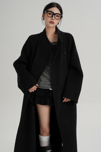Diagonal Collar Woolen Long Coat
