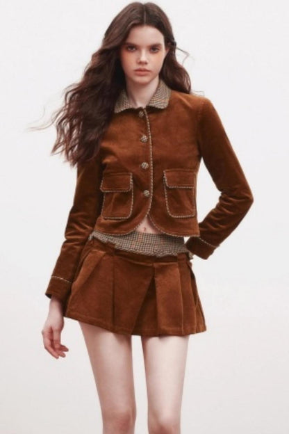 Irregular Folded Corduroy Skirt Set-Up