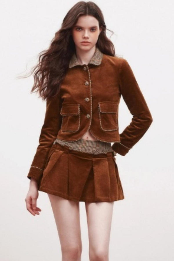 Irregular Folded Corduroy Skirt Set-Up