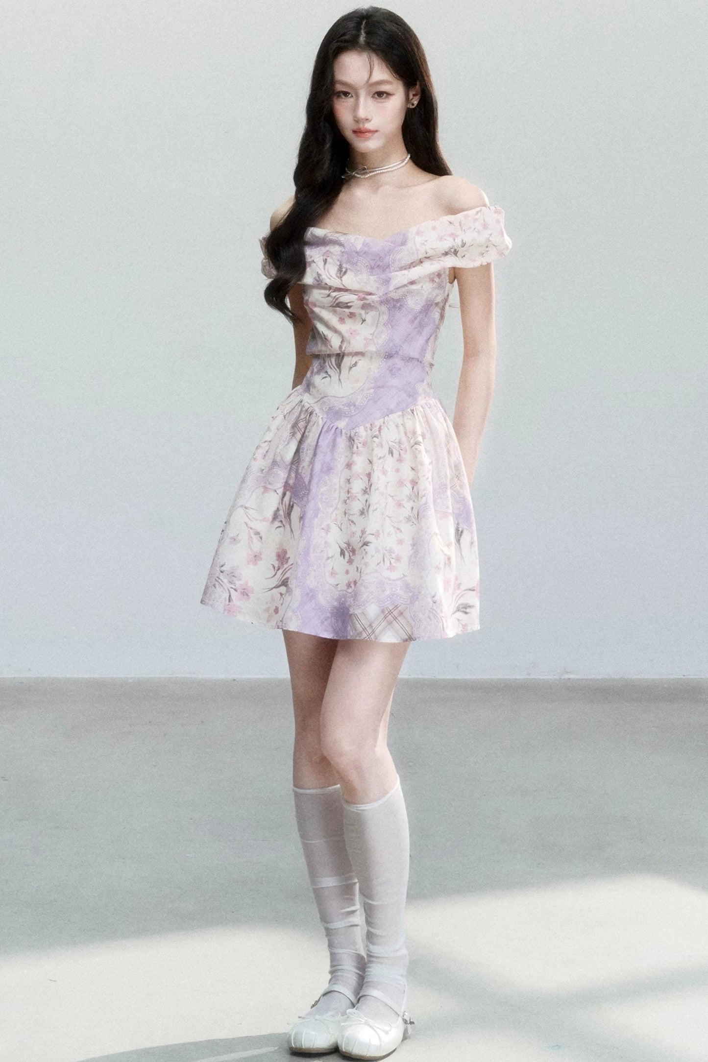 Mist Floral Off-Shoulder Dress