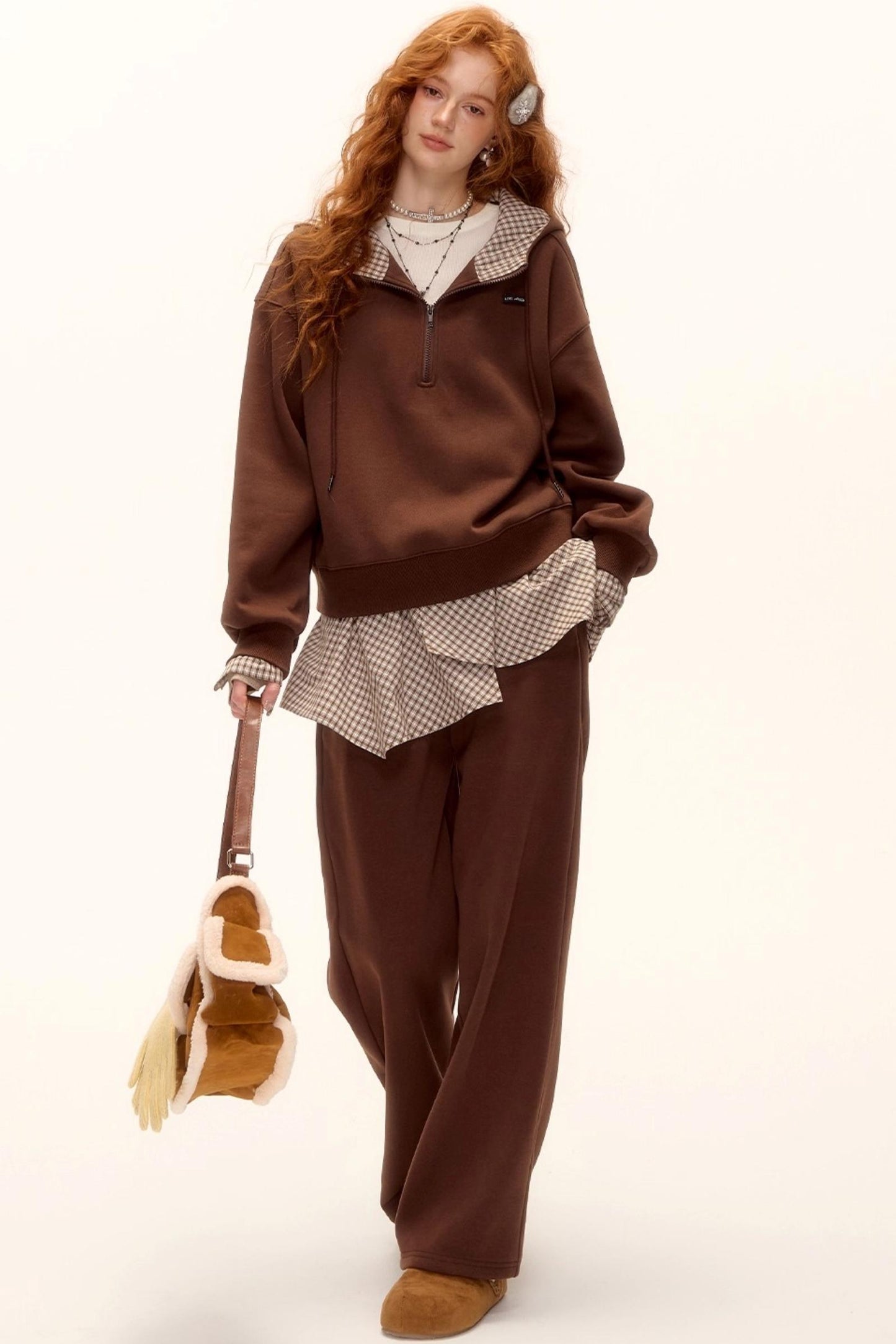 Patterned Patchwork Hooded Sweatshirt Set-Up