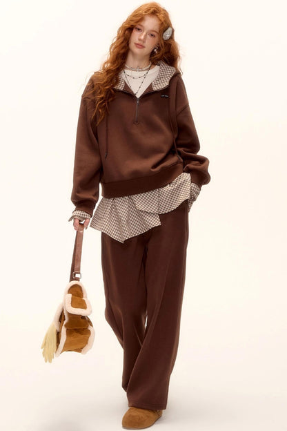 Patterned Patchwork Hooded Sweatshirt Set-Up