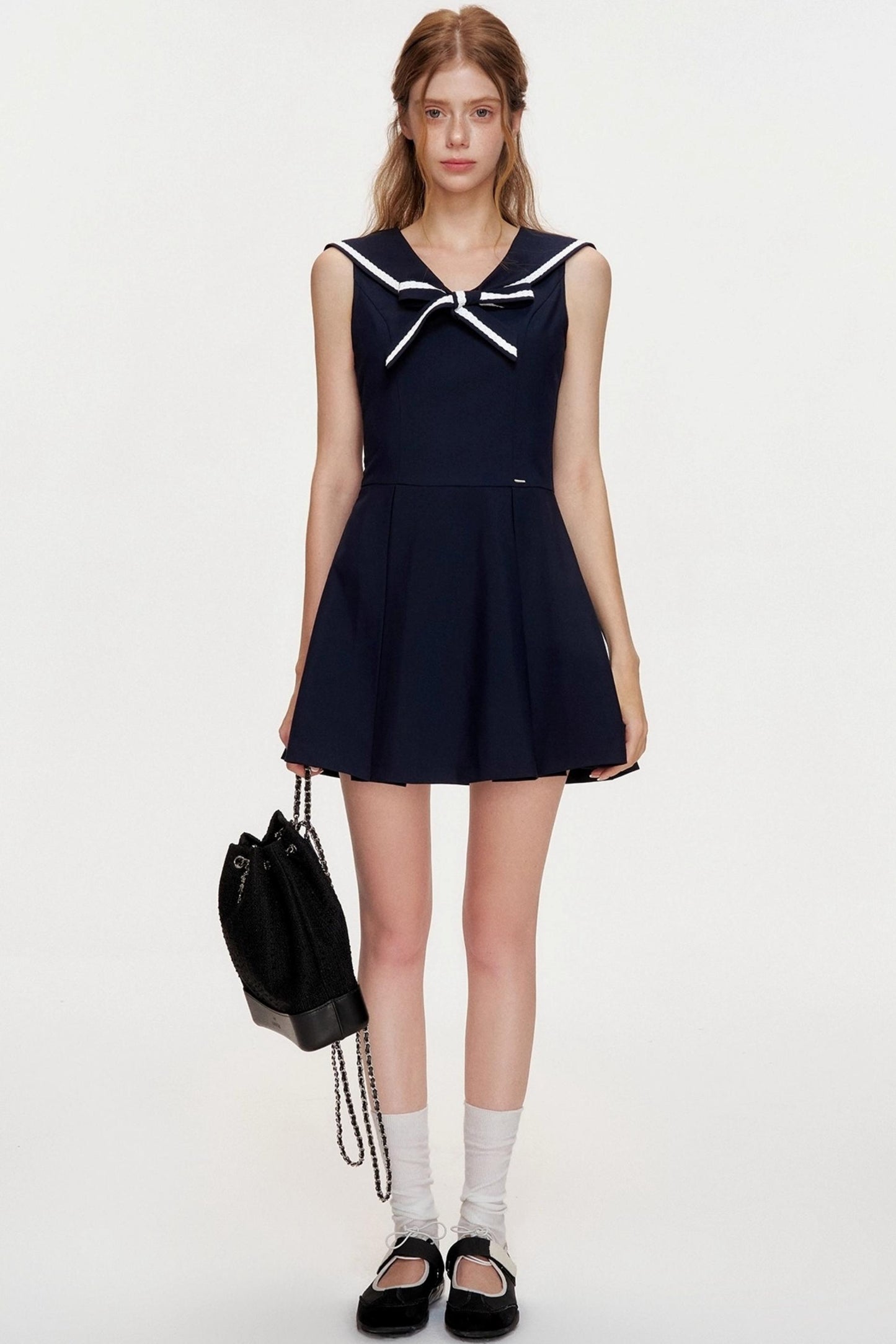 NavyCore Floral Tie Waist Dress