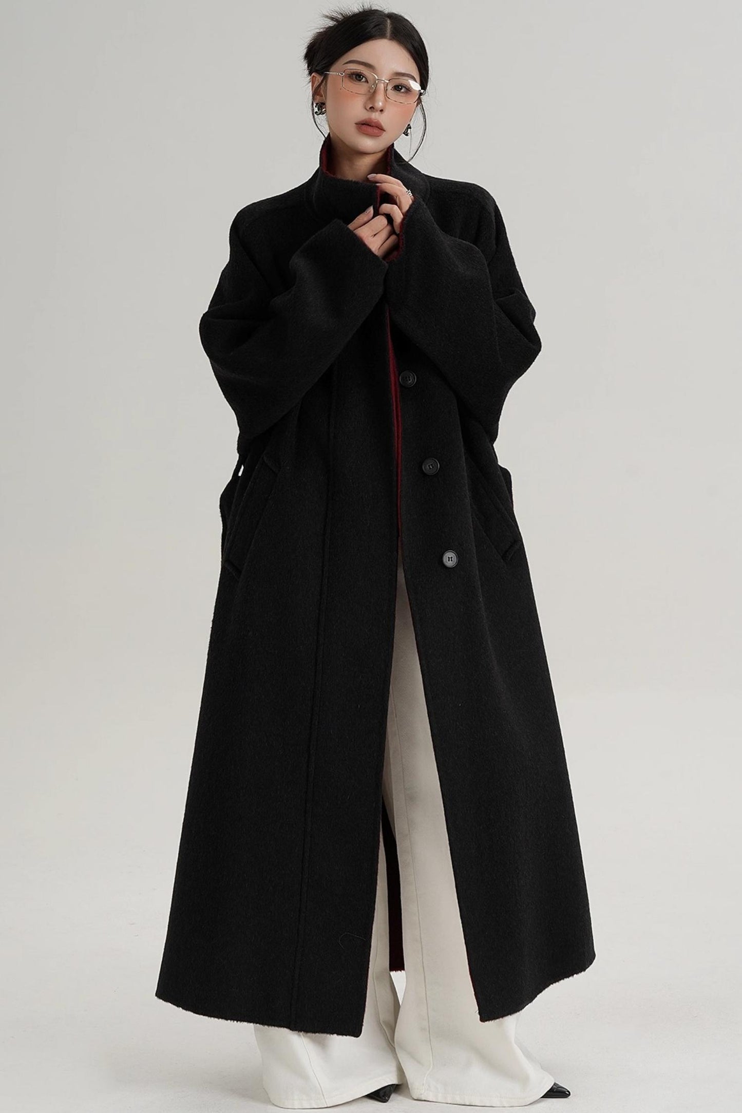 Casual Double-Sided High Neck Wool Coat