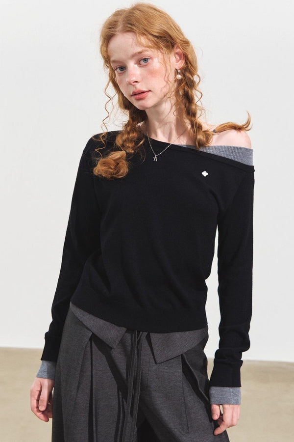 Contrasting Slanted Two Sweaters