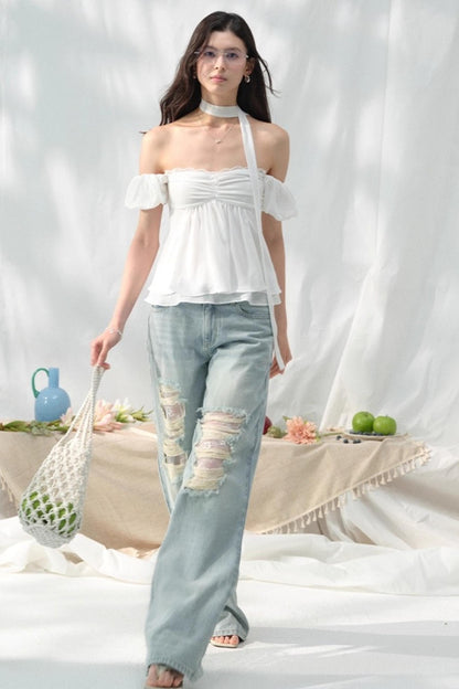 White Sleeve Floral Top