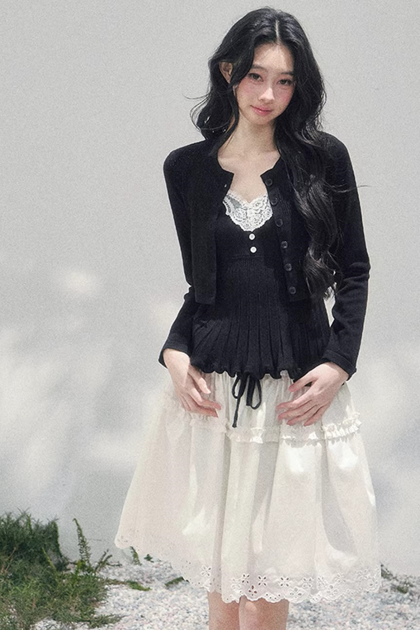 Lace Trim Camisole Cardigan Set-Up