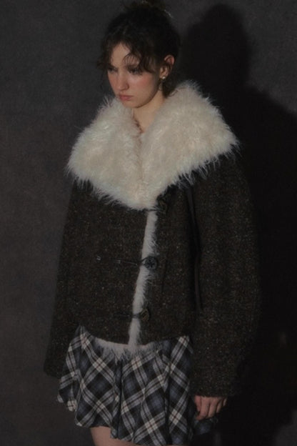 Vintage Wool Stand-Up Collar Short Jacket