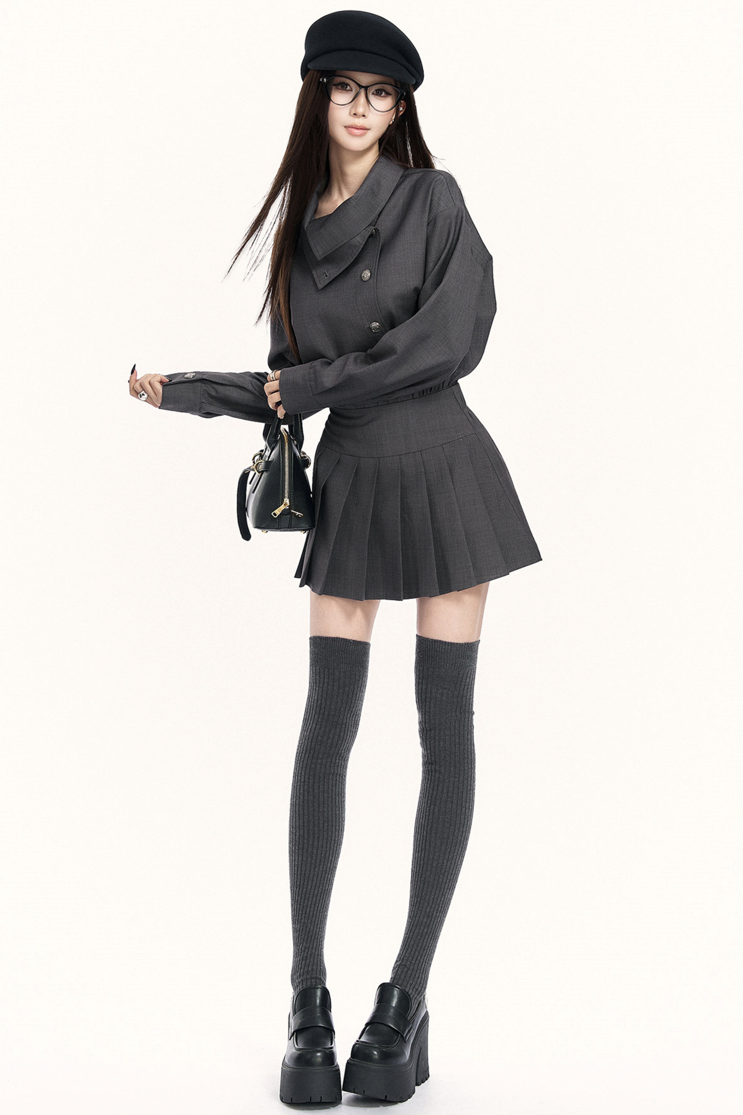 레트로 플리츠 트렌치 드레스