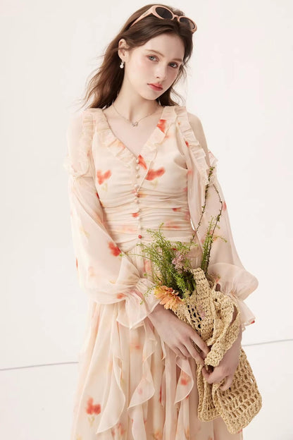 Gradient Chiffon Off-Shoulder Dress