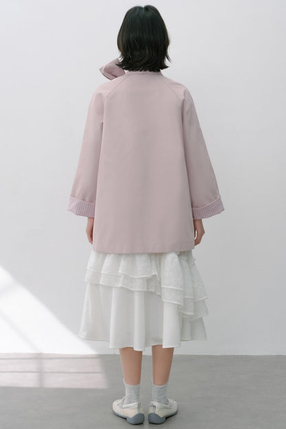 Pink Grey Check Bow Trench Coat