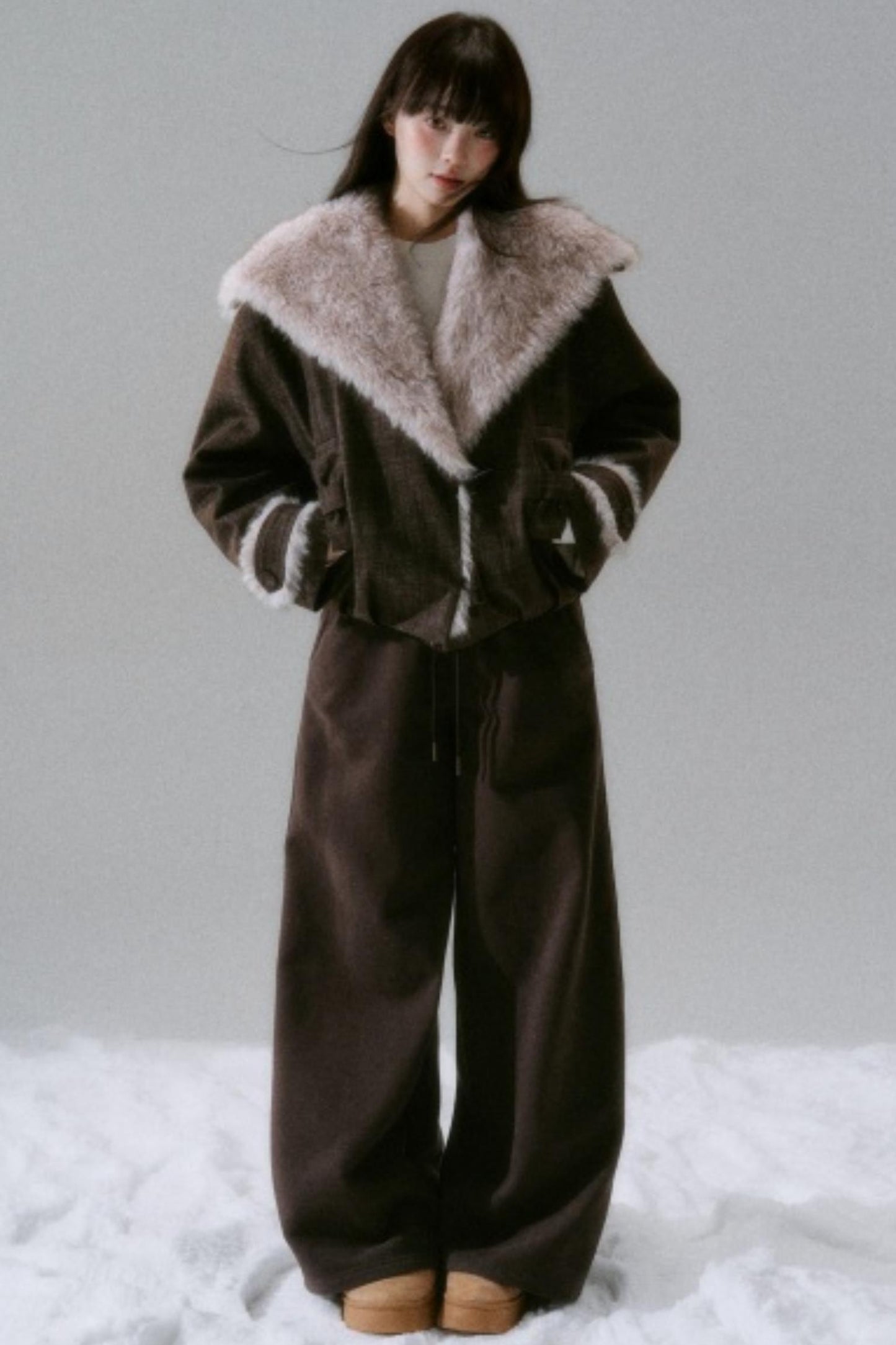 Navy Collar Plush Jacket