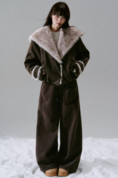 Navy Collar Plush Jacket