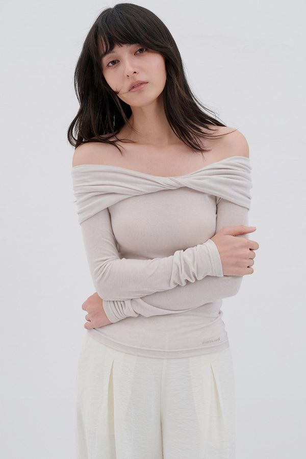 Glutinous Wool Blend One-Shoulder Top