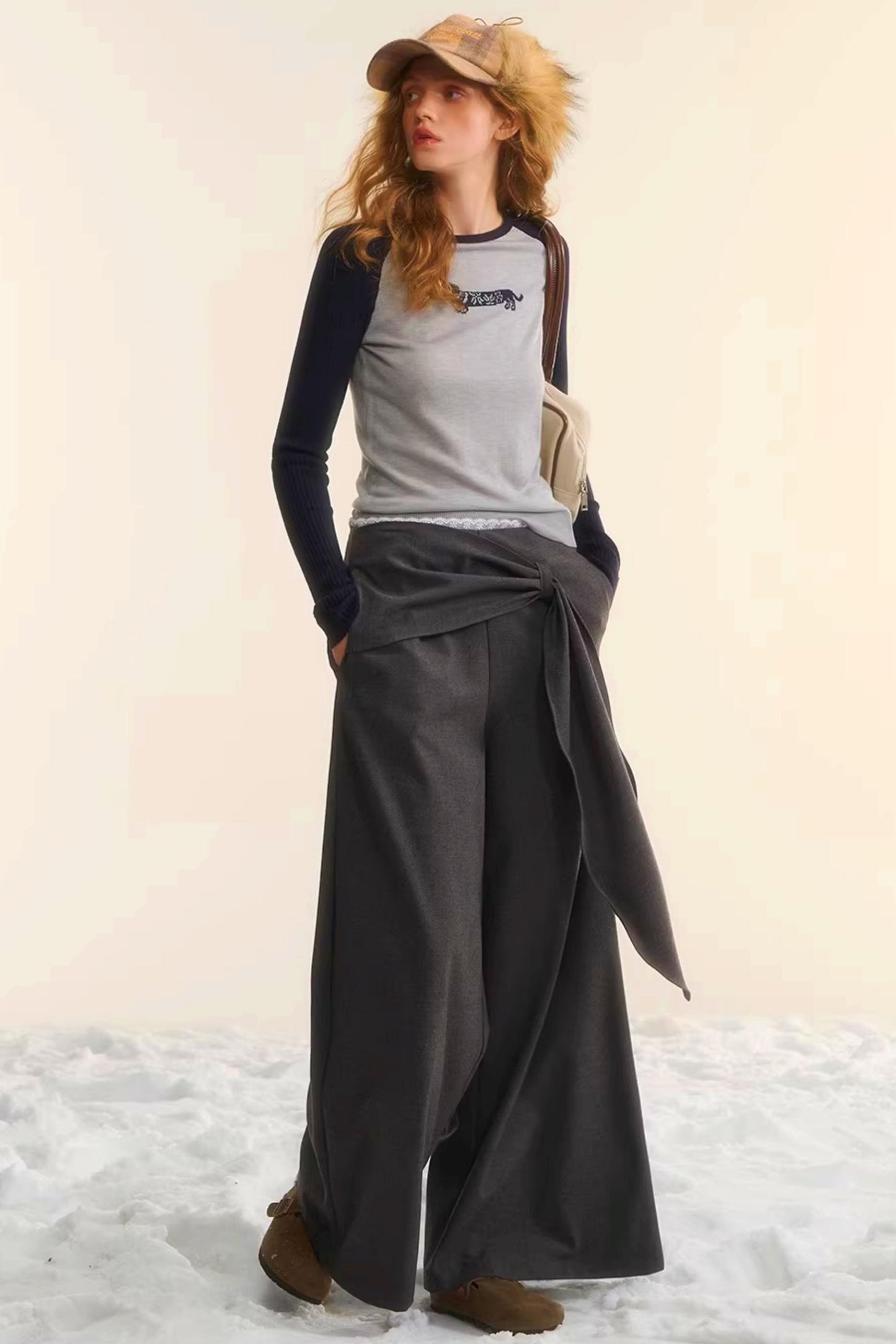 Retro Wide-Leg Tie-Up Pants
