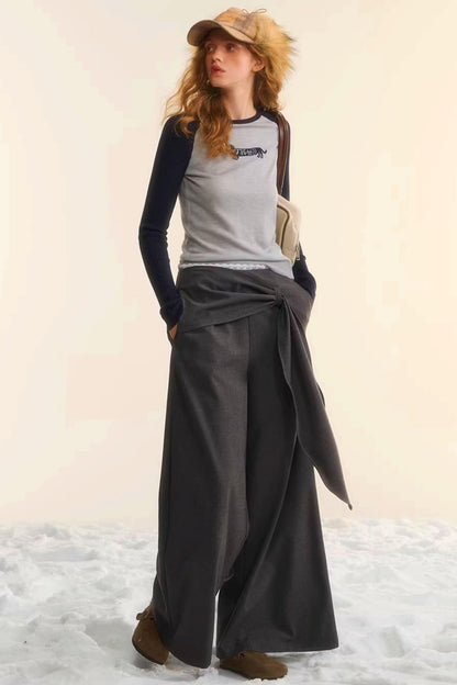 Retro Wide-Leg Tie-Up Pants