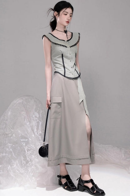 City Light Grey Slit Skirt