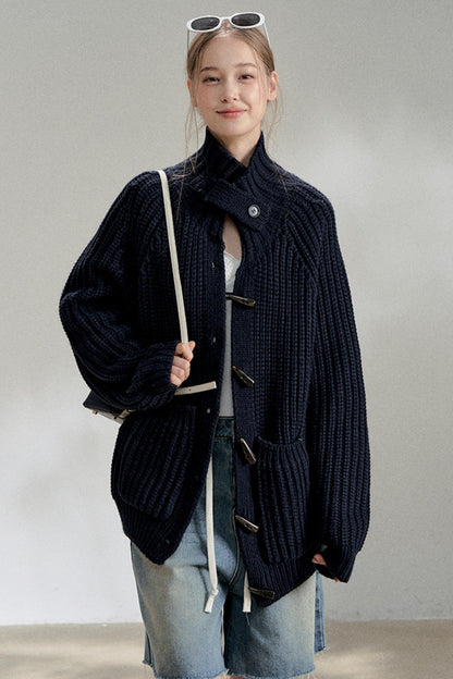 Lazy Black Knitted Cardigan