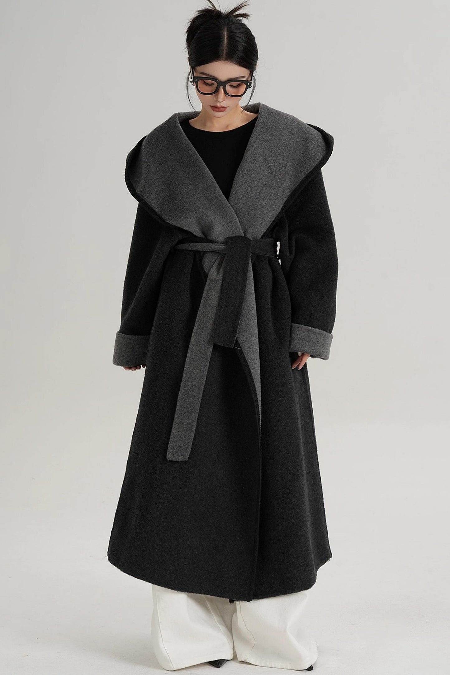 Temperament Hooded Wool Reversible Coat