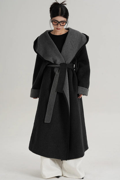 Temperament Hooded Wool Reversible Coat