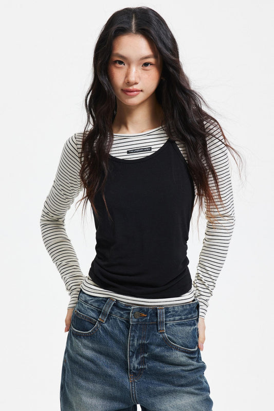 Patchwork Faux Layered Knit Top