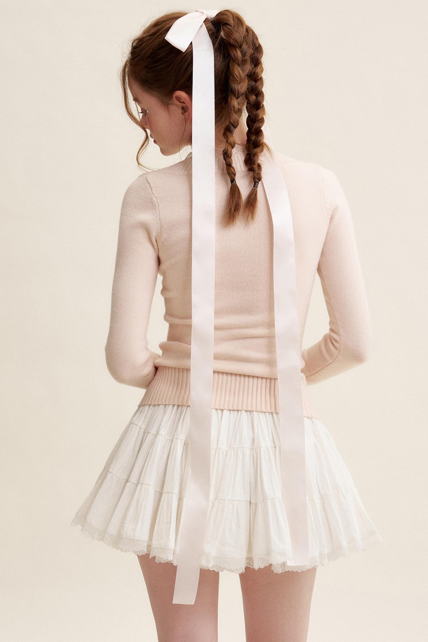 Peach Lace Sweater Tops