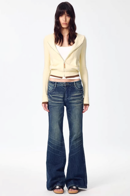 Color-Blocked Zipper Sweatshirt Top Set-Up