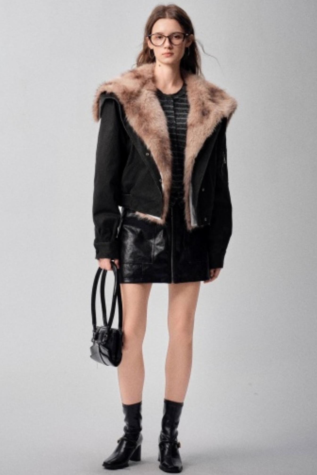 Detachable Collar Padded Jacket Shorts Set-Up