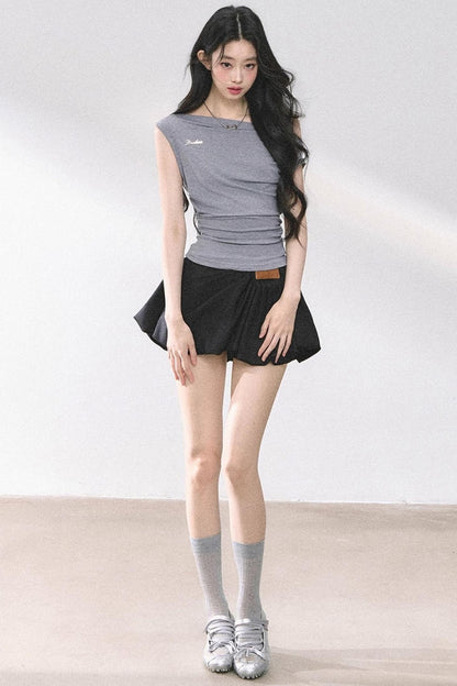 Shoulder-Baring Slim Crop T-Shirt